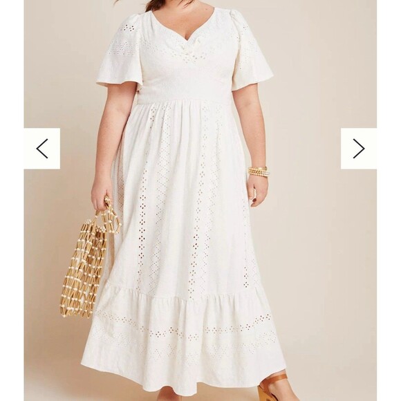 Maeve Anthropologie Rochelle Eyelet Maxi Dress Women’s 1X Boho Cottage Wedding - Picture 1 of 16